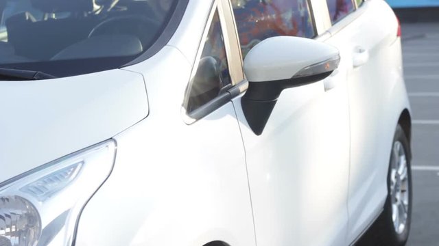 Driving lesson. Person is studying at driving school. Car slow movement.