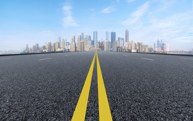 Urban square road and skyline of architectural landscape