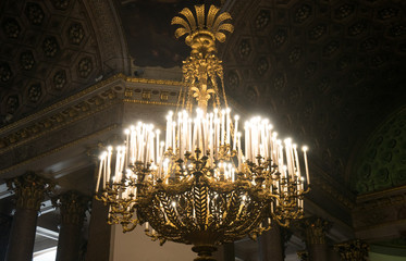 Chandelier with candles in the Kazan Cathedral.