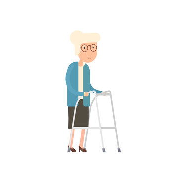 Old woman walking with zimmer frame