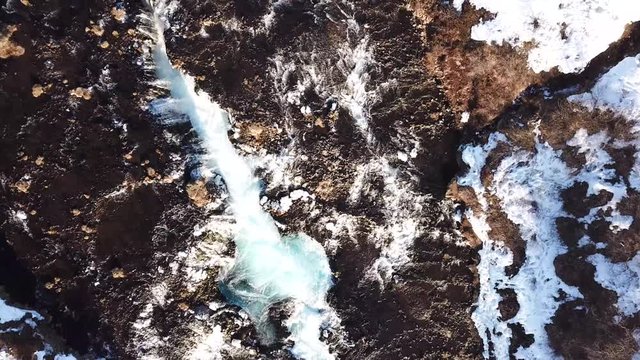 Winter aerial view of the river in the mountains