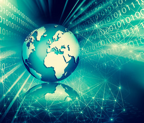 Best Internet Concept of global business. Globe, glowing lines on technological background. Wi-Fi, rays, symbols Internet, 3D illustration