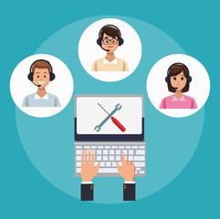 Online customer service and support from computer vector illustration graphic design