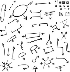 Black hand-drawn arrows and schematic signs on white.