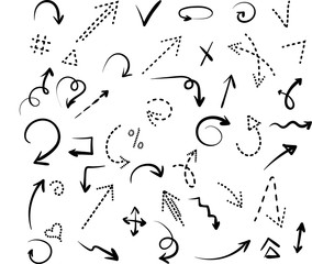 Black hand-drawn arrows isolated on white.