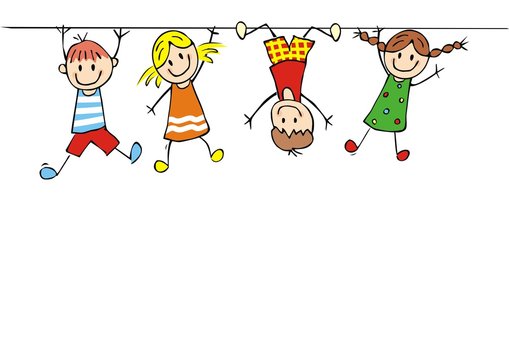 Hanging kids, vector icon, creative illustration