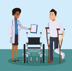 Obraz premium Patient with medical team inside hospital vector illustration graphic design