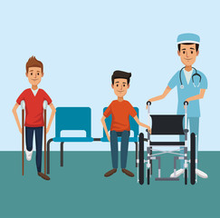 Obraz premium Patient with medical team inside hospital vector illustration graphic design