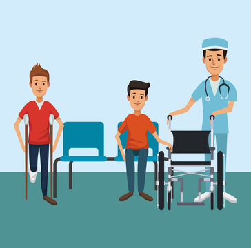 Patient with medical team inside hospital vector illustration graphic design