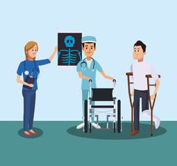 Patient with medical team inside hospital vector illustration graphic design