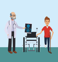 Patient with medical team inside hospital vector illustration graphic design