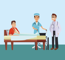 Fototapeta premium Patient with medical team inside hospital vector illustration graphic design