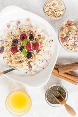 Muesli With Milk, Chia Seeds, Berries and Cinnamon with Freshly Squeezed Orange Juice