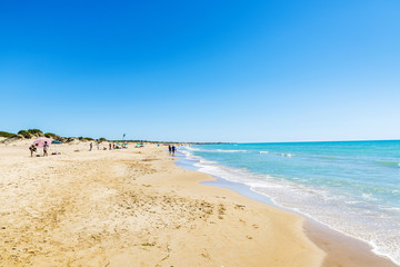 Beach full of bathers in Sicily, Italy