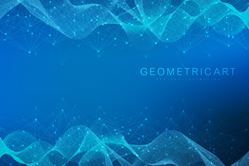 Geometric abstract background with connected line and dots. Structure molecule and communication. Big Data Visualization. Medical, technology, science background. Vector illustration.