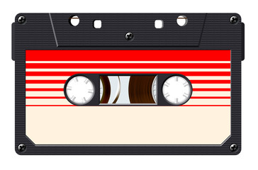 Cassette with retro label as vintage object for 80s revival mix tape design