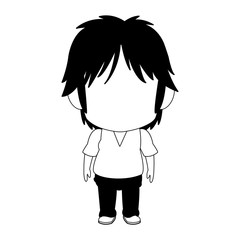 Cute manga boy faceless cartoon vector illustration graphic design