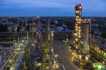 Obraz premium Chemical installation (factory at the night, aerial view)