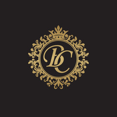 Initial letter BC, overlapping monogram logo, decorative ornament badge, elegant luxury golden color