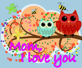 Obraz premium i love you mother day greeting card vector with owl graphic