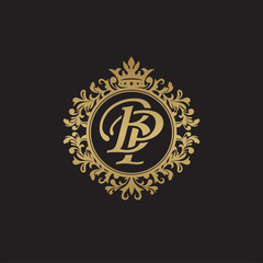 Initial letter BP, overlapping monogram logo, decorative ornament badge, elegant luxury golden color