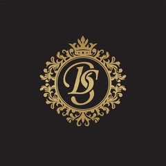 Initial letter BS, overlapping monogram logo, decorative ornament badge, elegant luxury golden color