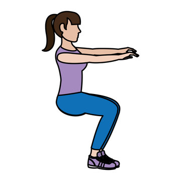 color fitness woman doing squarts training