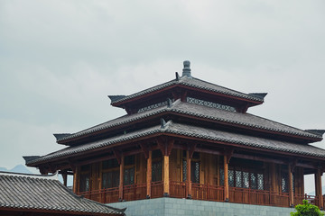 house, architecture, building, wooden, home, ancient, wood, temple, roof, garden, village, sky, traditional, rural, nature, travel, landscape, asia, green, summer, cottage, hut, grass, china, tree