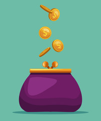 Purse with coins cartoon concept vector illustration graphic design