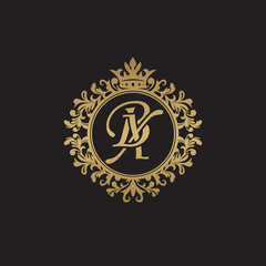Initial letter BX, overlapping monogram logo, decorative ornament badge, elegant luxury golden color