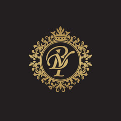 Initial letter BY, overlapping monogram logo, decorative ornament badge, elegant luxury golden color