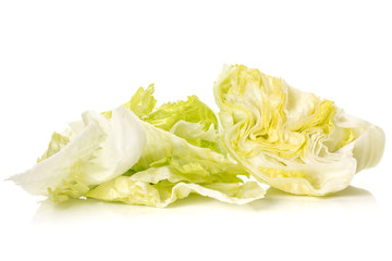 Iceberg lettuce fresh salad leaves stack isolated on white background.