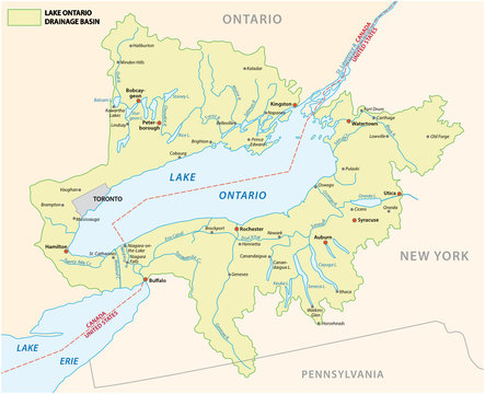 lake ontario drainage basin vector map