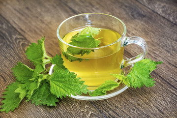 Glass Cup of Tea with Fresh Nettle