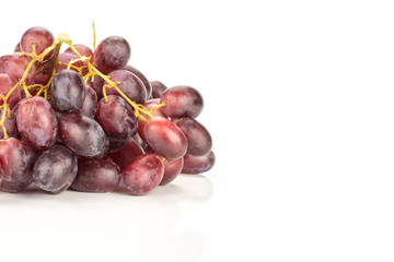 Red globe grape cluster isolated on white background shiny deep pink berries.