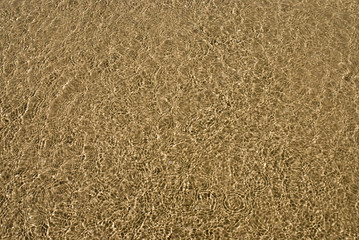 Shallow water on sand, patterned by raindrop ripples