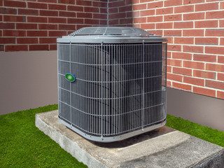 High efficiency modern AC-heater units, energy save solution-horizontal, outside an apartment complex