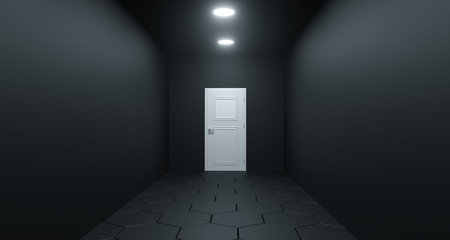 Realistic Room With Door At The End. 3D Rendering