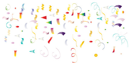 Trendy Xmas Party Tinsel Vector Foil Confetti Cool Foil Border Fireworks Explosion, Blast, Burst, New Year, Christmas, Birthday Celebration. Cool Summer Coctail Party Colored Gradient Tinsel Confetti.