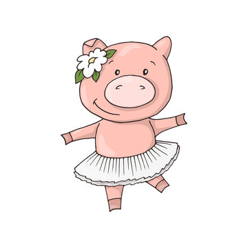 Cute little Sweet charming cartoon dancing girl piggy.