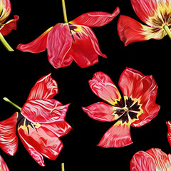 Tulips seamless pattern. Watercolor illustration. 