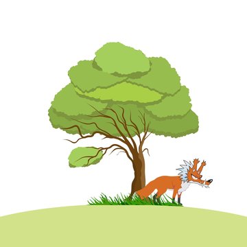 wolf, fox, wolves cartoon with tree