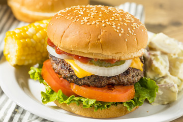 Memorial Day Backyard Babecue Meal with Hamburgers