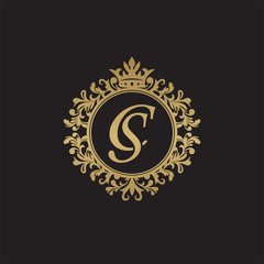 Initial letter CS, overlapping monogram logo, decorative ornament badge, elegant luxury golden color