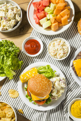 Memorial Day Backyard Babecue Meal with Hamburgers