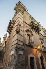 Facade of an old building in Ragusa, Sicily, Italy