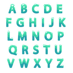 Sky and clouds blue alphabet set, vector cartoon flat illustration isolated on white background, blue letters