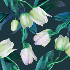 Fototapeta na wymiar Tulips seamless pattern. Watercolor Illustration.