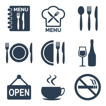 Restaurant icons set on white background.