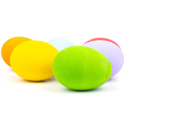 multi color eggs for Easter holiday on a white background.